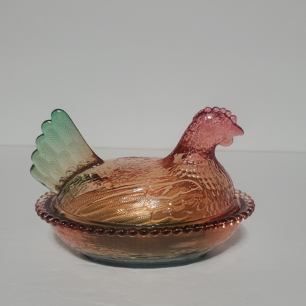 Rainbow Glass Hen On The Nest~medium